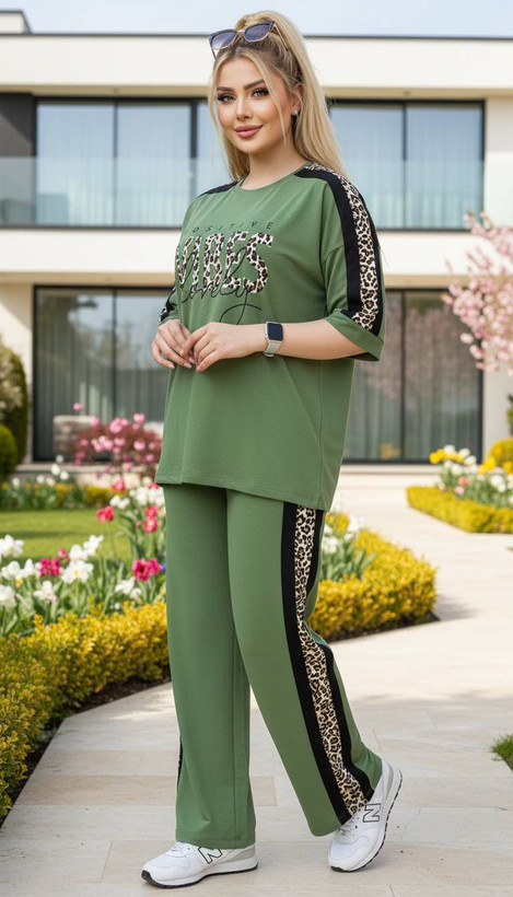 ست تیشرت شلوار زنانه نوارپلنگی مدل VIBES