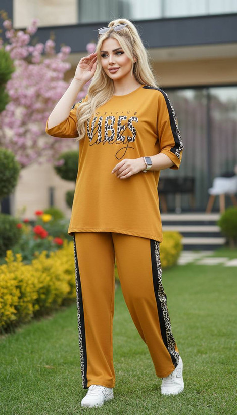 ست تیشرت شلوار زنانه نوارپلنگی مدل VIBES