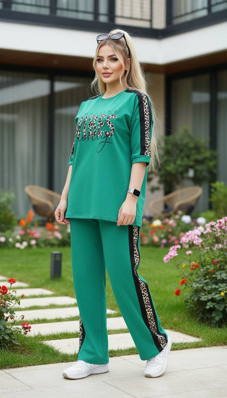 ست تیشرت شلوار زنانه نوارپلنگی مدل VIBES