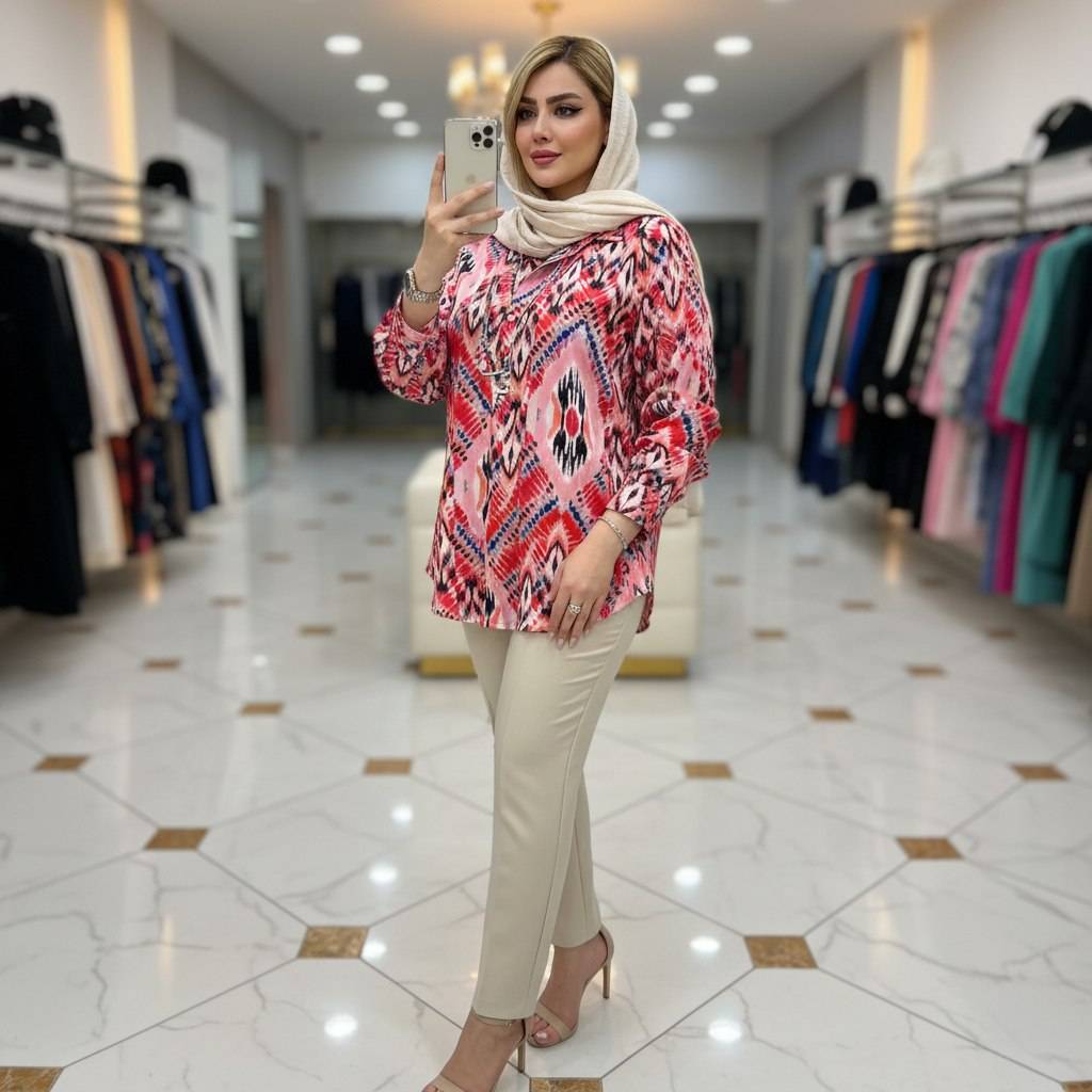 شومیز زنانه مانتوشومیزی ساتن طرحدار ارسال رایگان