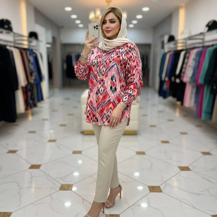 شومیز زنانه مانتوشومیزی ساتن طرحدار ارسال رایگان