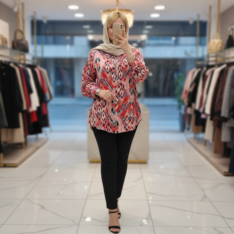 شومیز زنانه مانتوشومیزی ساتن طرحدار ارسال رایگان