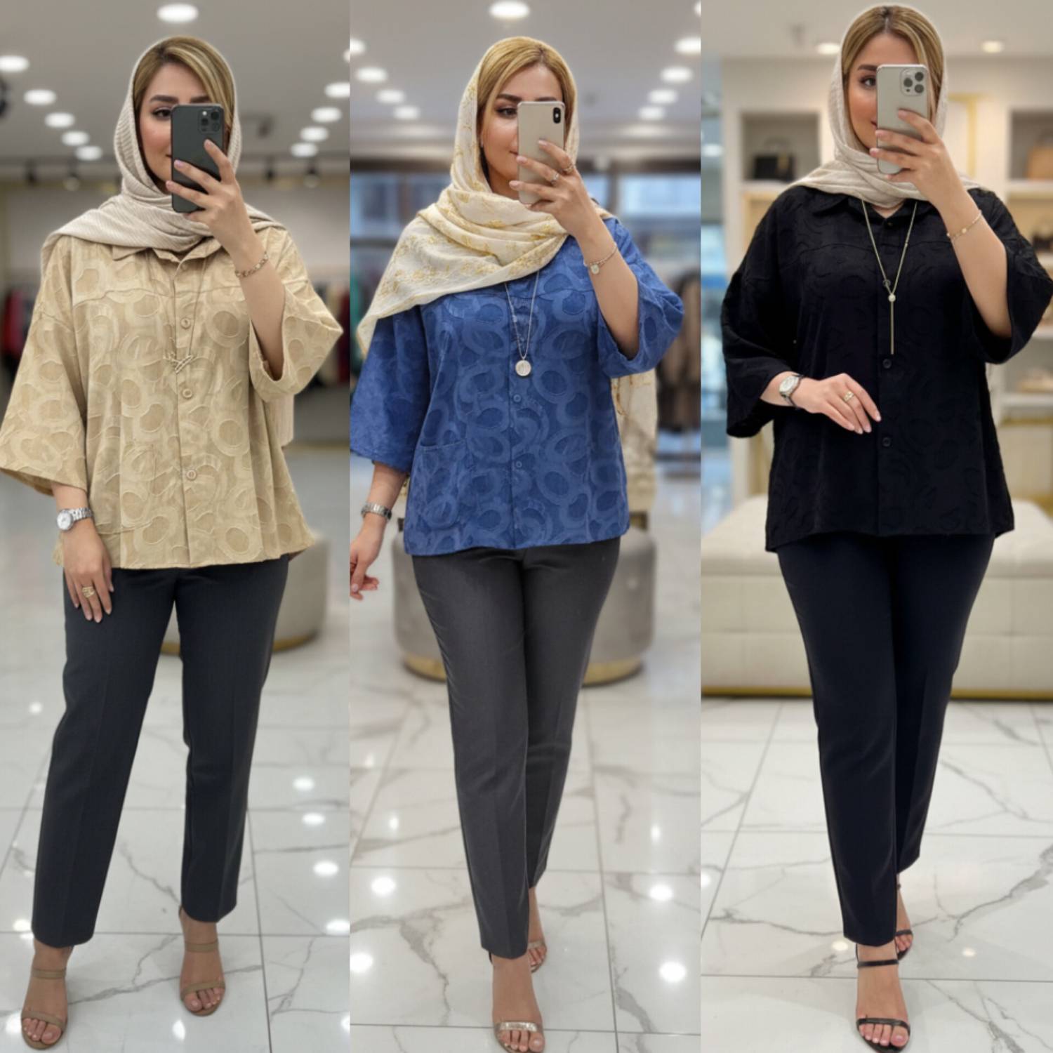 شومیز باکسی زنانه کسمه طرحدار ارسال رایگان کد 1655KL