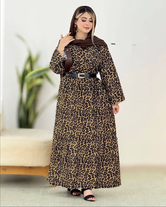 پیراهن بلند زنانه ساحلی پلنگی جنس کرپ بوگاتی ارسال رایگان